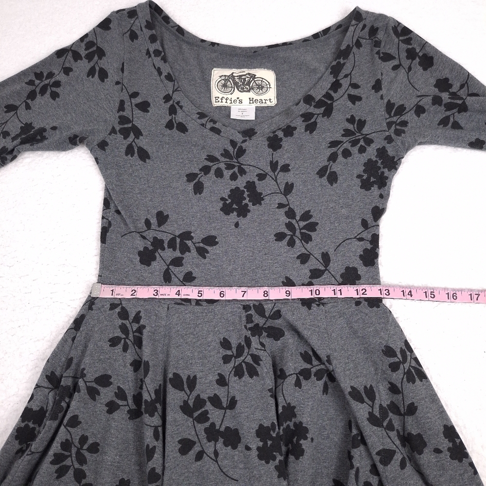 Effie's Heart Ava Dress floral pockets knee length whimsical fit flare twee gray - Picture 6 of 10